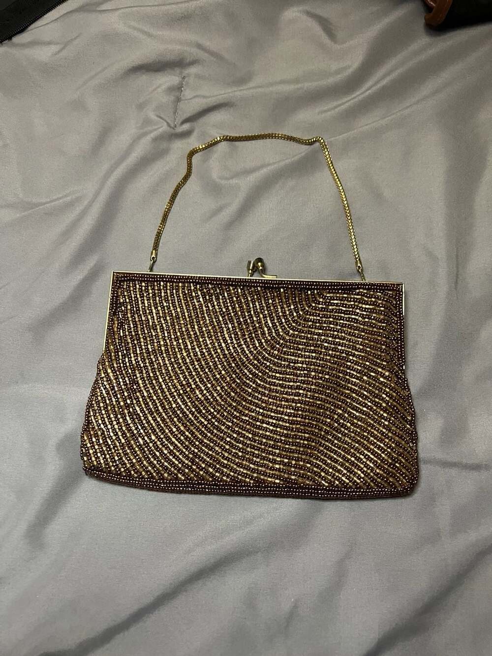 Vintage Walborg Copper Beaded Evening Clutch Bag with Gold Chain Strap